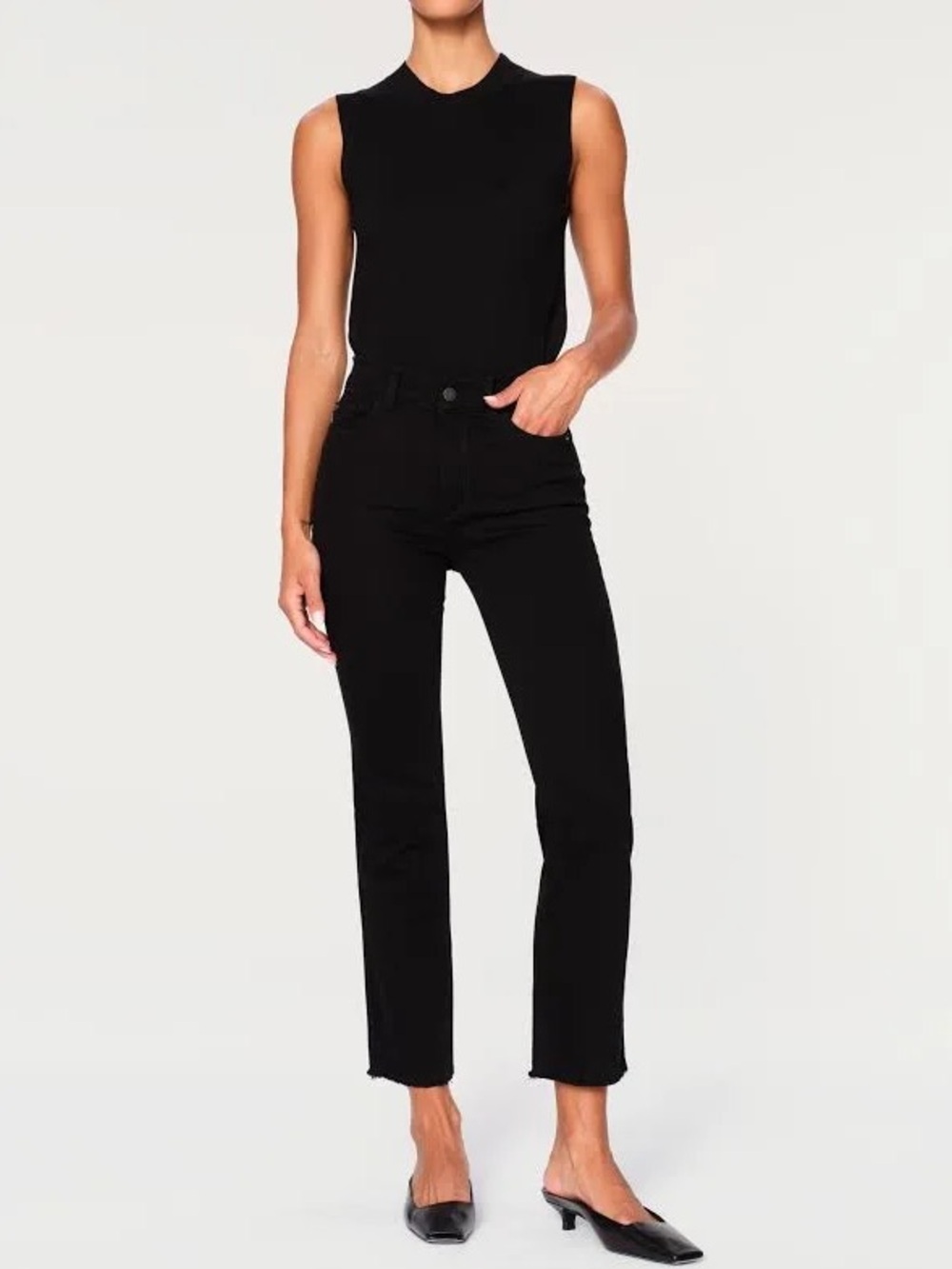 DL1961 Mara Straight Jeans Instasculpt Ankle Black Raw Hem Mid Rise